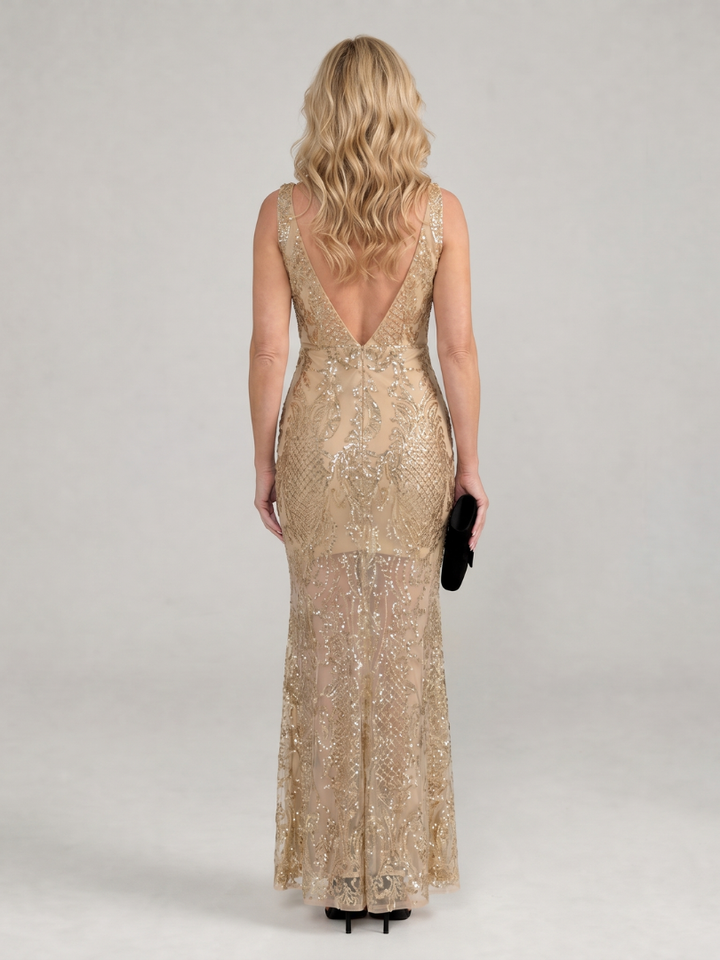 Audrey | Sequin Sheer Panel Midi Dress