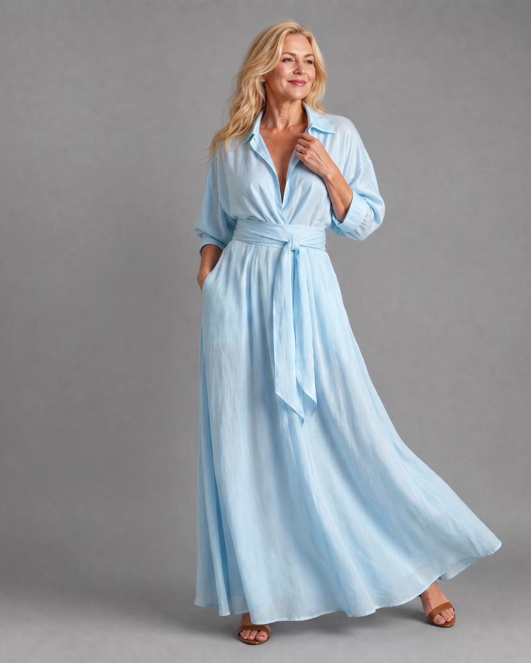 Rachel | Collared Long-Sleeve Midi Dress