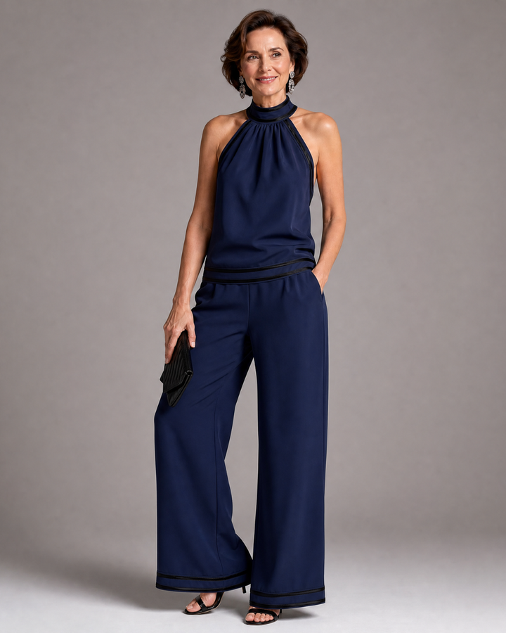 Tessa | Contrast-Trim Wide-Leg Jumpsuit