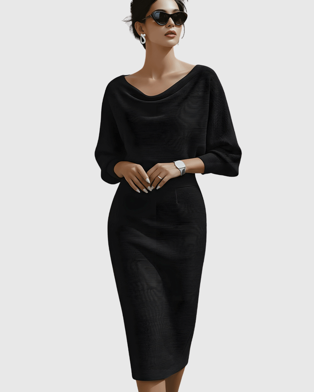 Genesis | White Draped Batwing Midi Dress