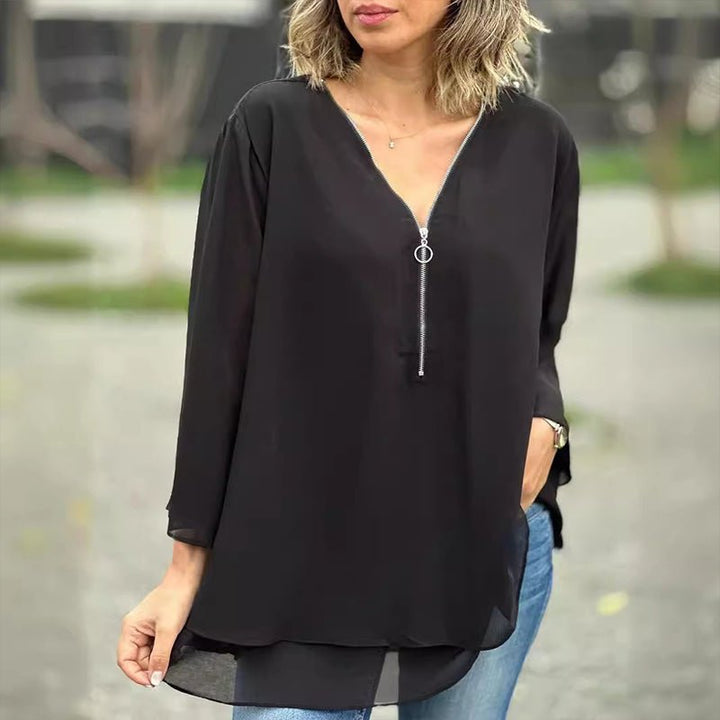 Jayne | Chiffon Zipper Blouse
