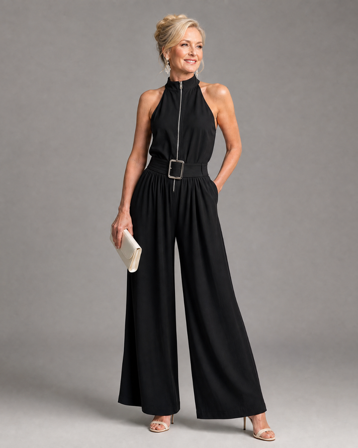 Erin | Belted High-Neck Wide-Leg Jumpsuit