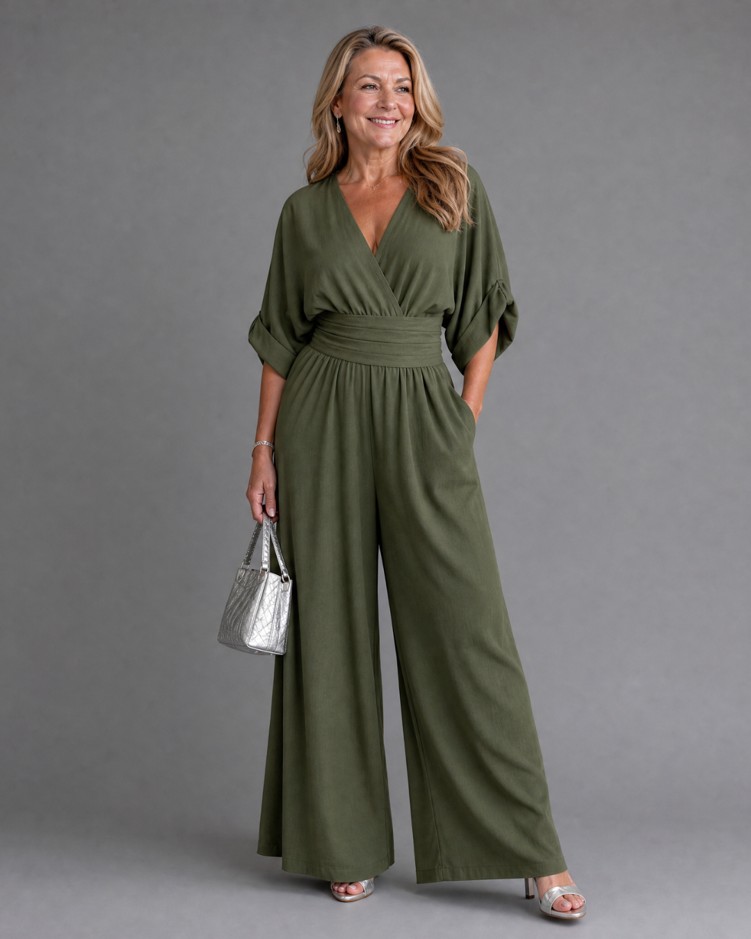 Carmen | Draped V-Neck Wide-Leg Jumpsuit