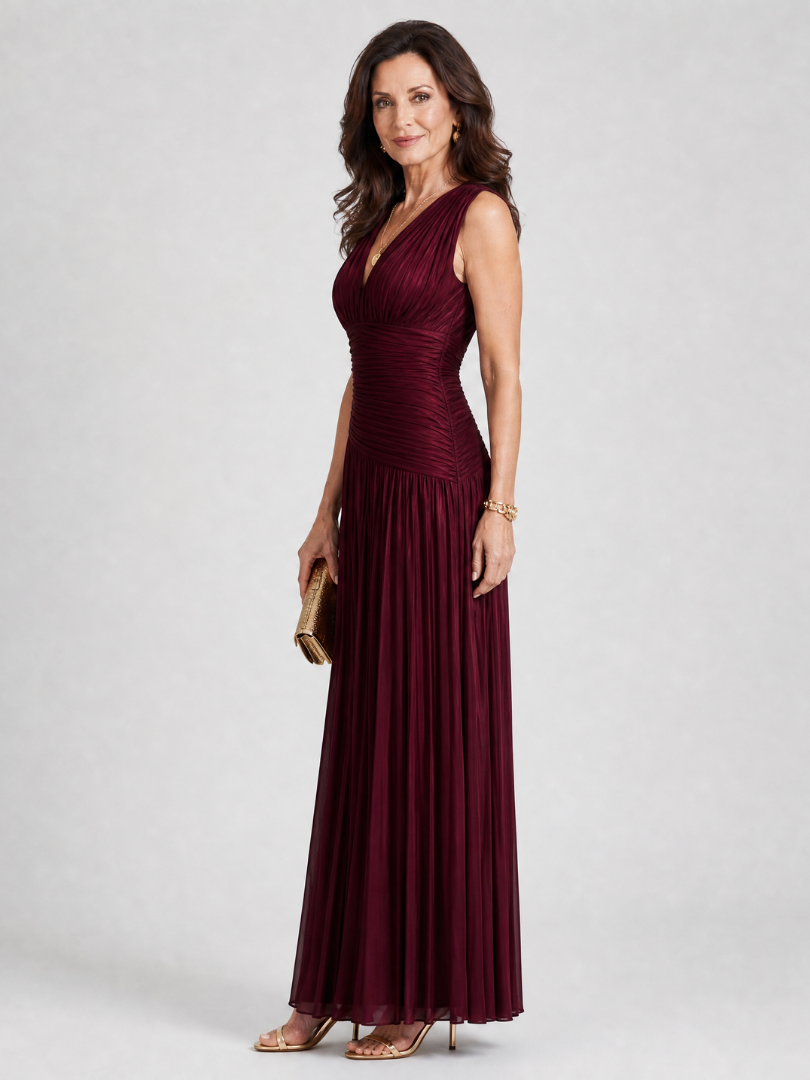 Aurora | Pleated V-Neck Midi Dress