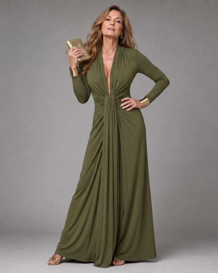 Sienna | Deep-V Long-Sleeve Maxi Dress