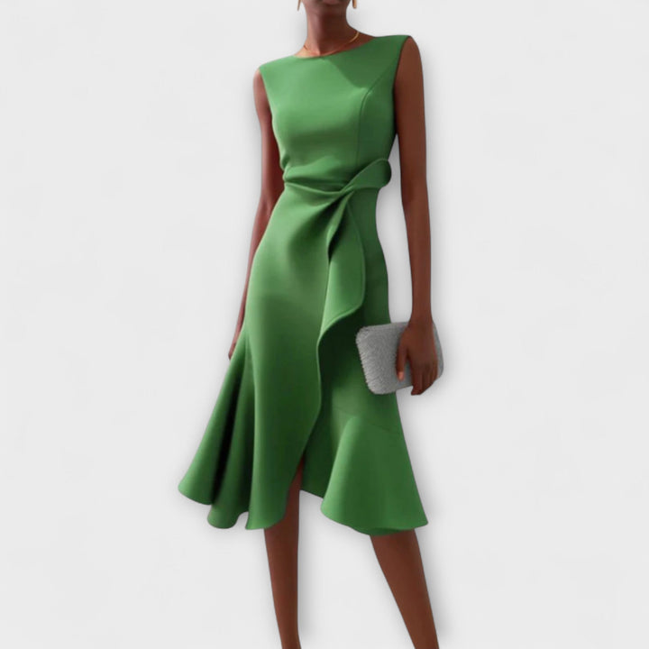 Evie | Draped Asymmetric Midi Dress