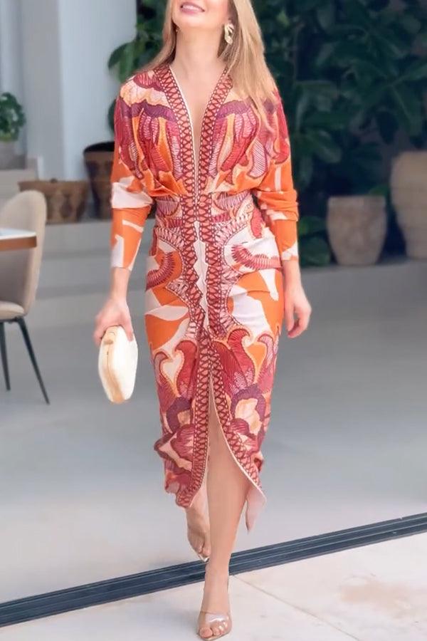 Elaina | Sun Escape Unique Print Dolman Midi Dress