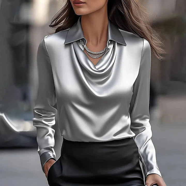 Lashay | Elegant Shiny Blouse with V-Neck
