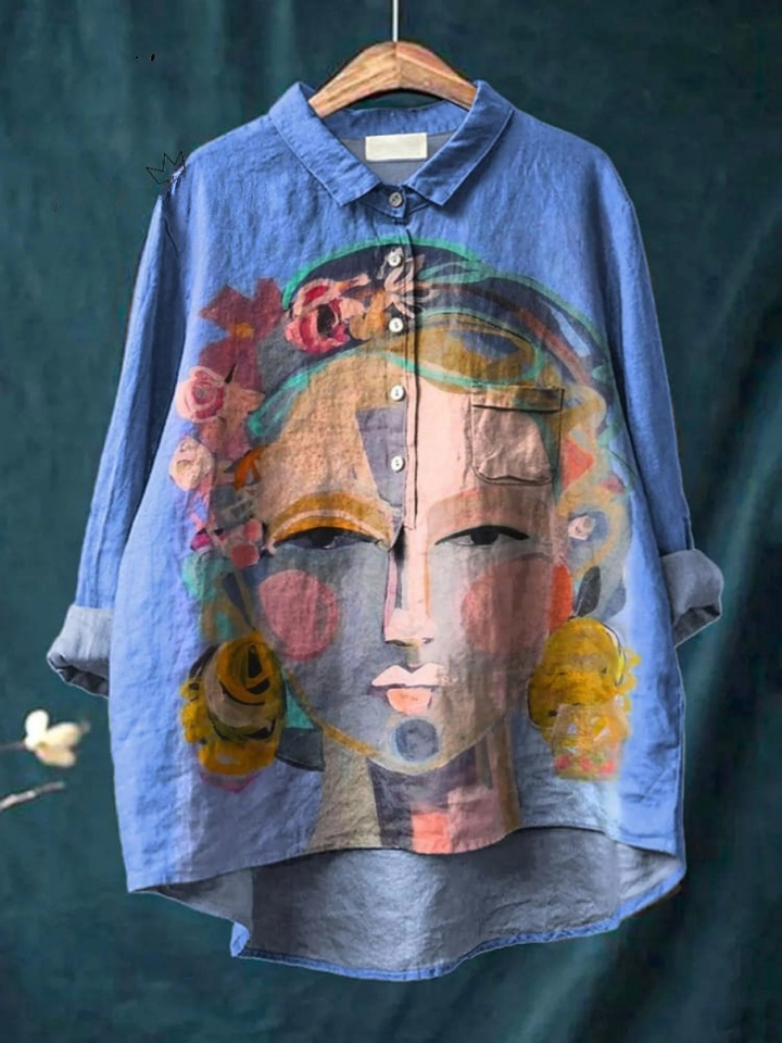 Harper | Oil Freda Portrait Art Printed Women's Casual Shirt