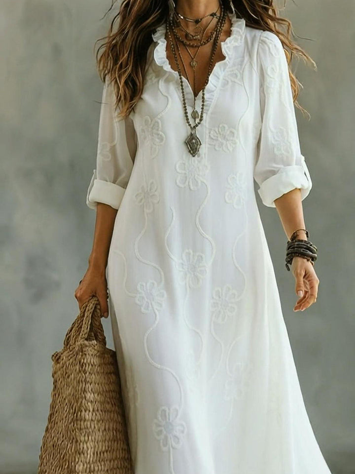 Naomi – Embroidered V-Neck Relaxed Maxi Dress