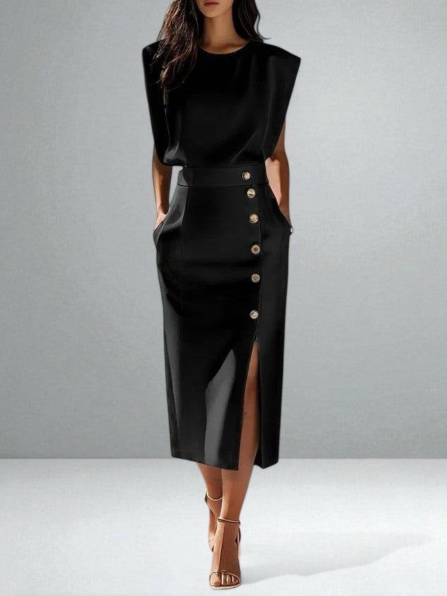Olena | Elegant Button Midi Dress