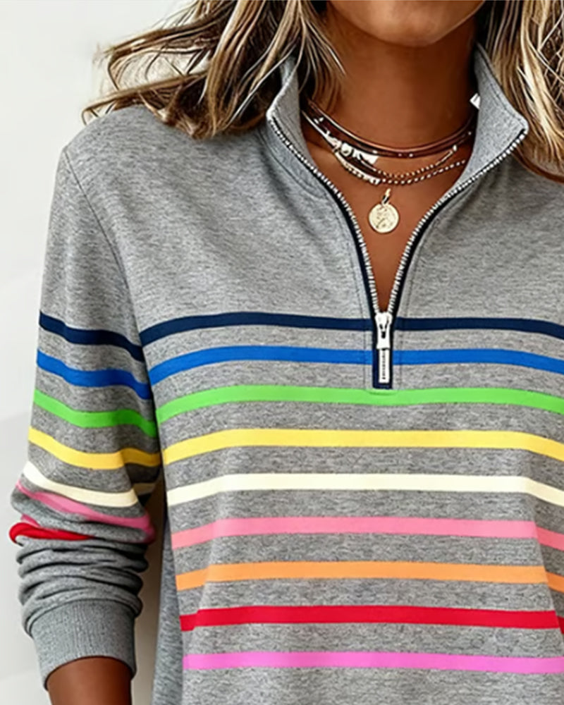 Edna – Striped Quarter-Zip Casual Sweatshirt