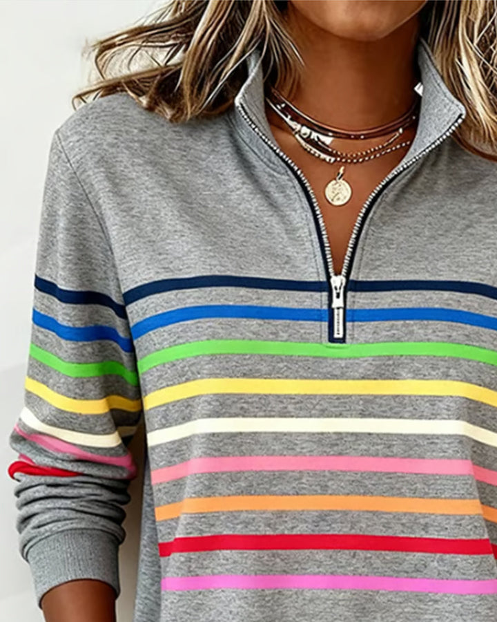 Edna – Striped Quarter-Zip Casual Sweatshirt