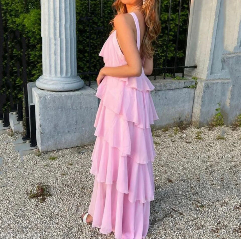 Adriana | Halterneck Ruffle Maxi Dress
