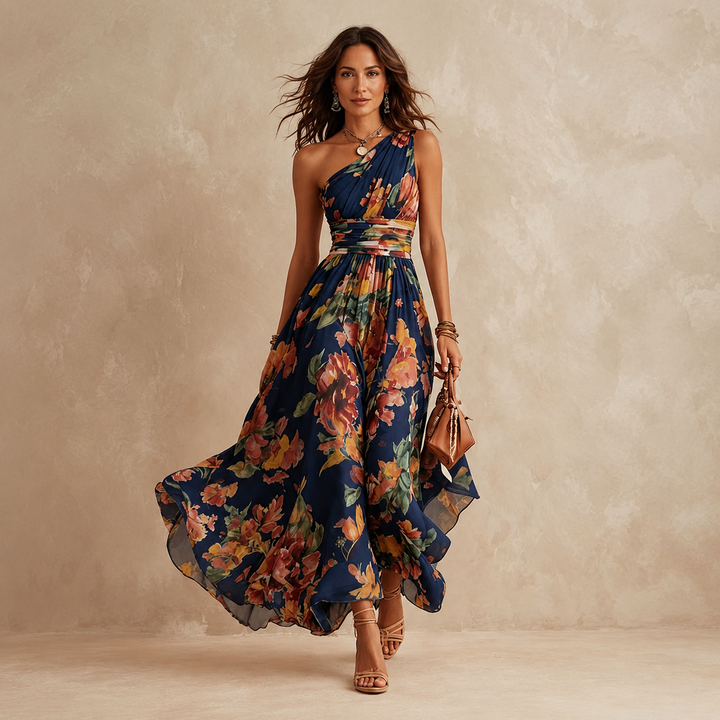 Meredith – One-Shoulder Floral Maxi Dress