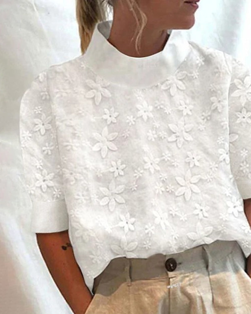 Carmela | Floral Solid Stand-Up Collar