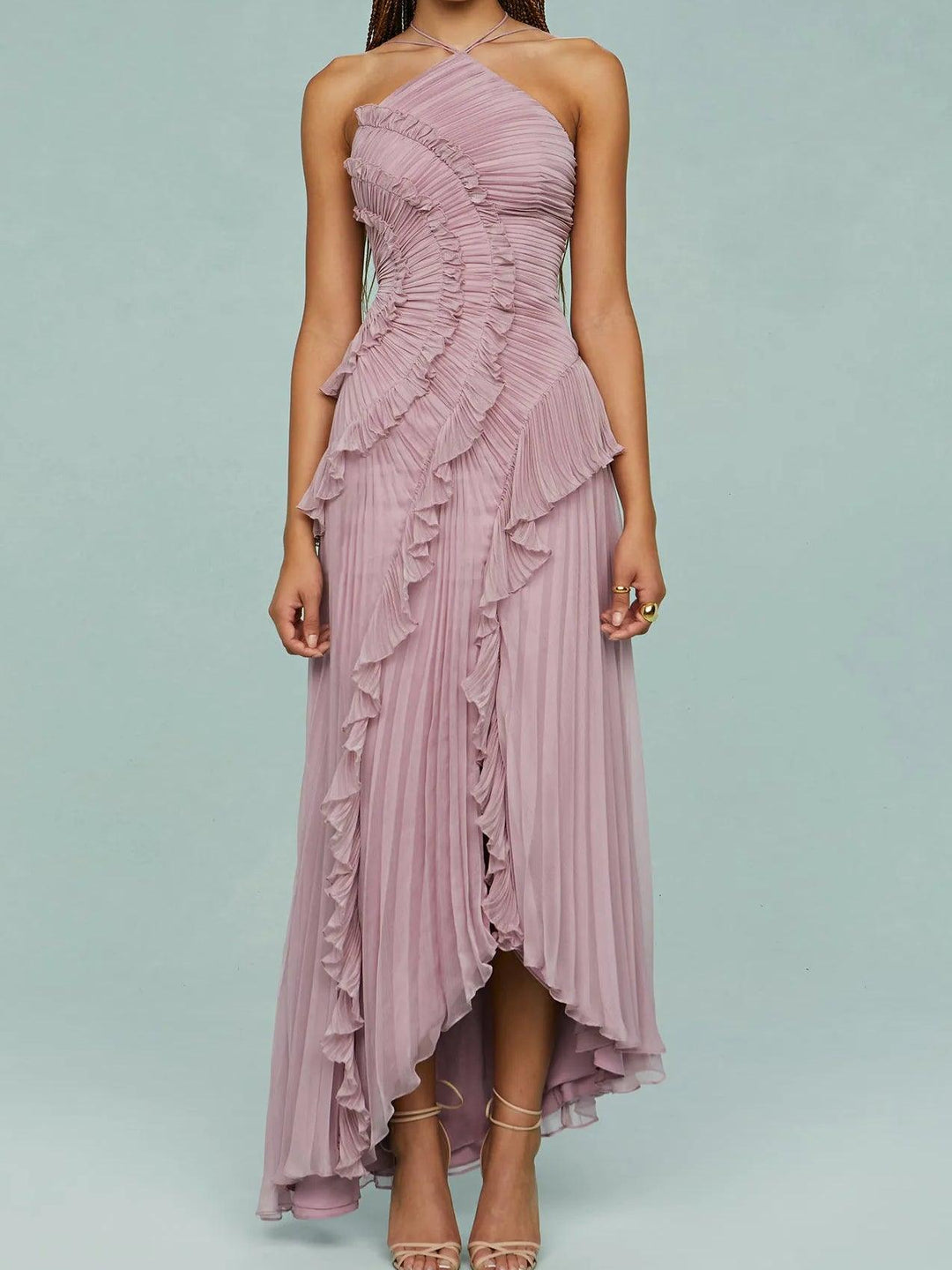 Alora | Pleated Suspender Long Dress with Slits Dress