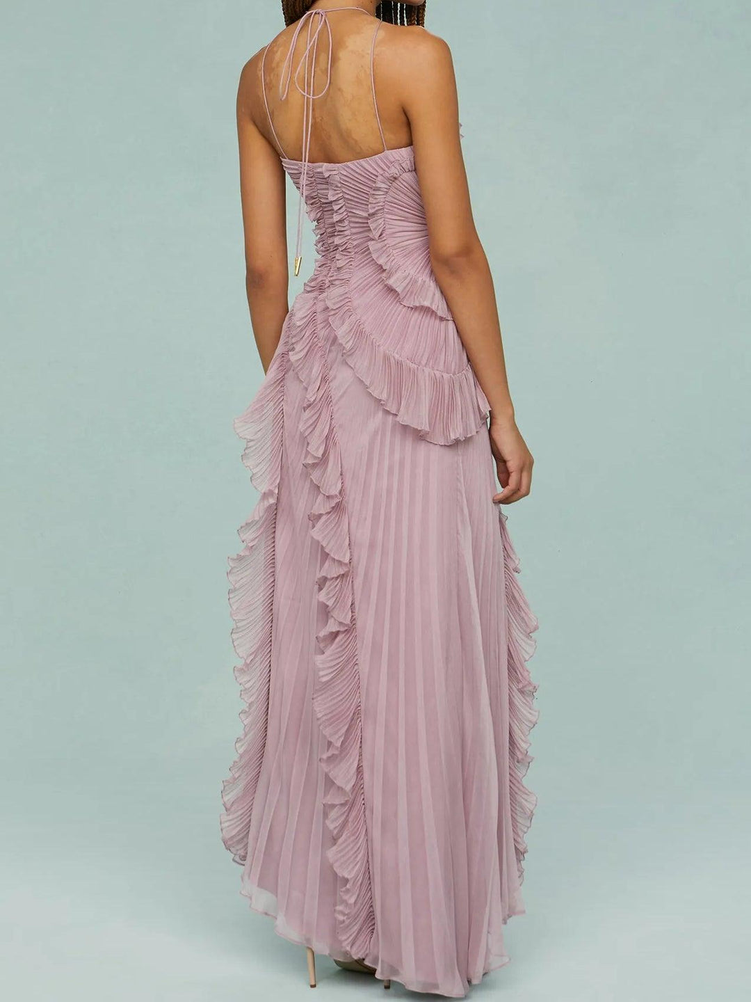 Alora | Pleated Suspender Long Dress with Slits Dress