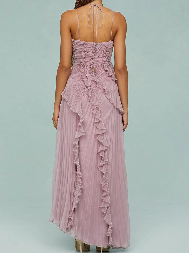 Alora | Pleated Suspender Long Dress with Slits Dress