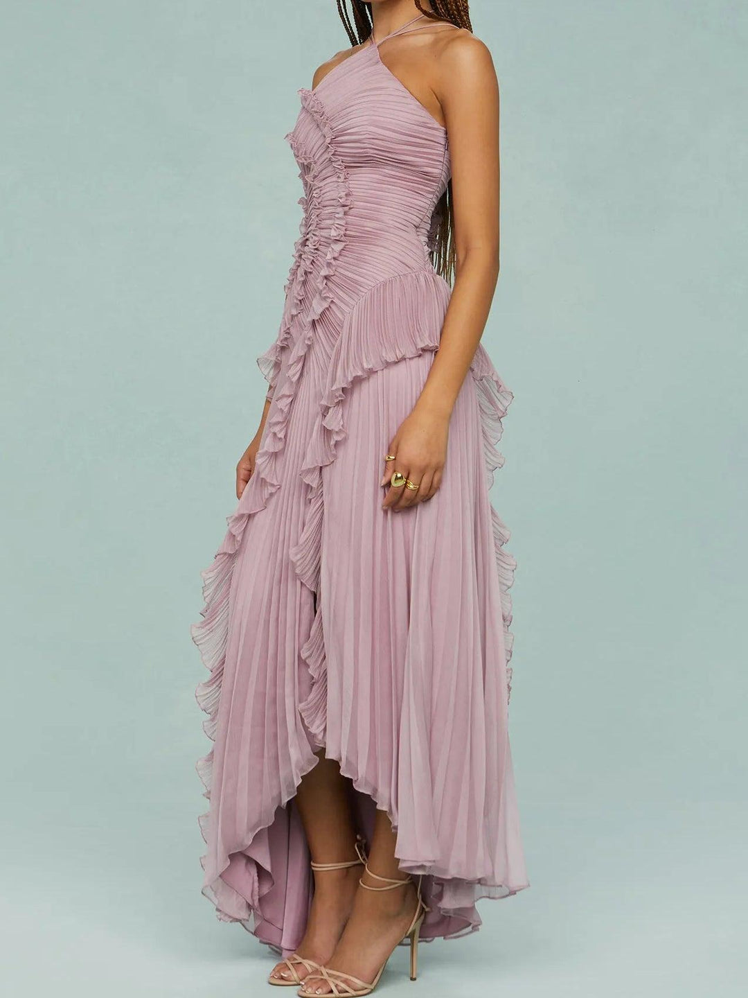Alora | Pleated Suspender Long Dress with Slits Dress