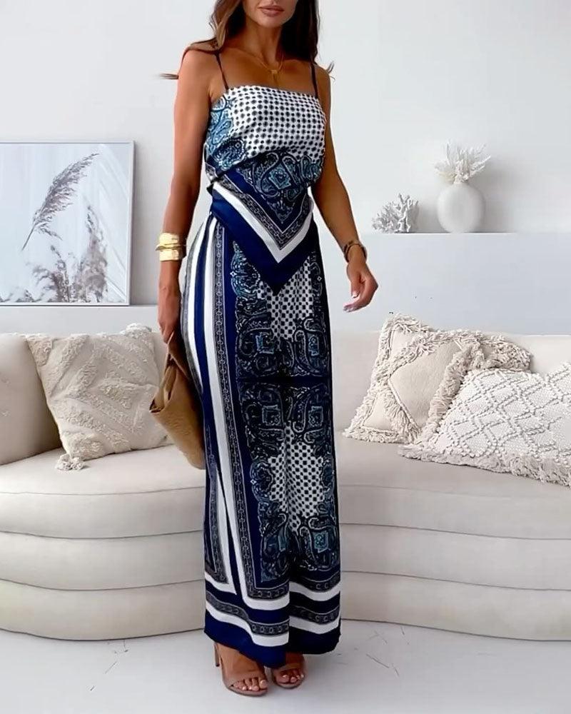 Carolanne | Vacation Ready Stylish Lace-Up Vest & Pants Two-Piece Set Dress