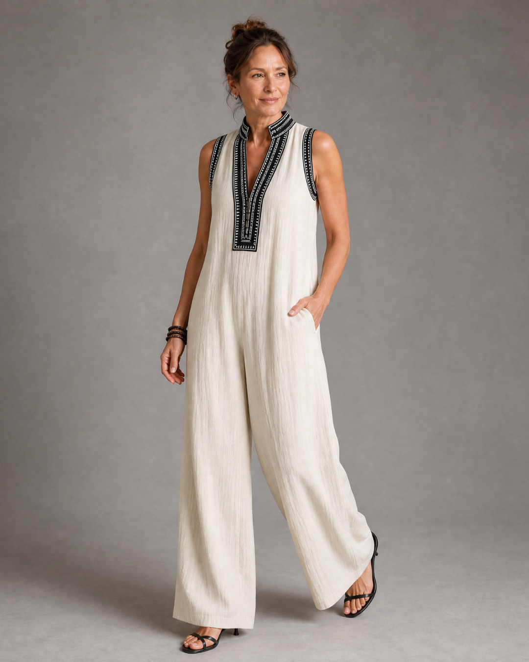 Naomi | Embroidered V-Neck Wide-Leg Jumpsuit