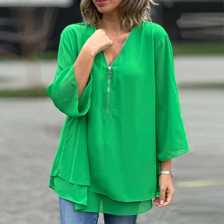 Jayne | Chiffon Zipper Blouse