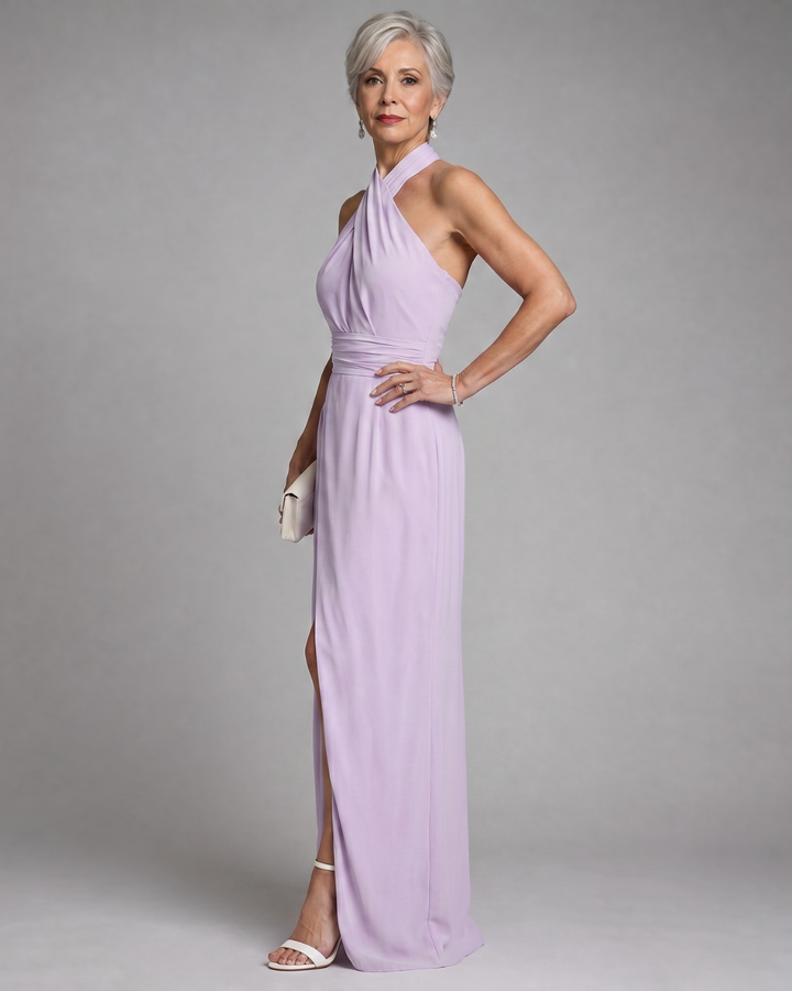 Daphne | Cross-Halter Side-Slit Midi Dress