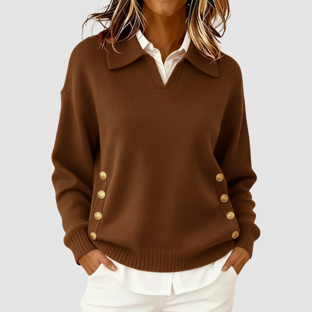 Vivien – Collared Knit Sweater with Side Buttons