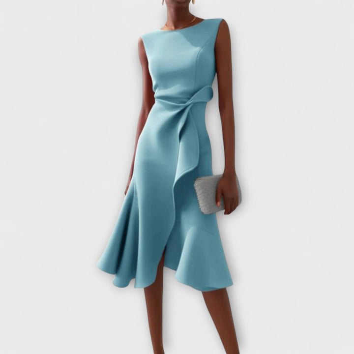Evie | Draped Asymmetric Midi Dress