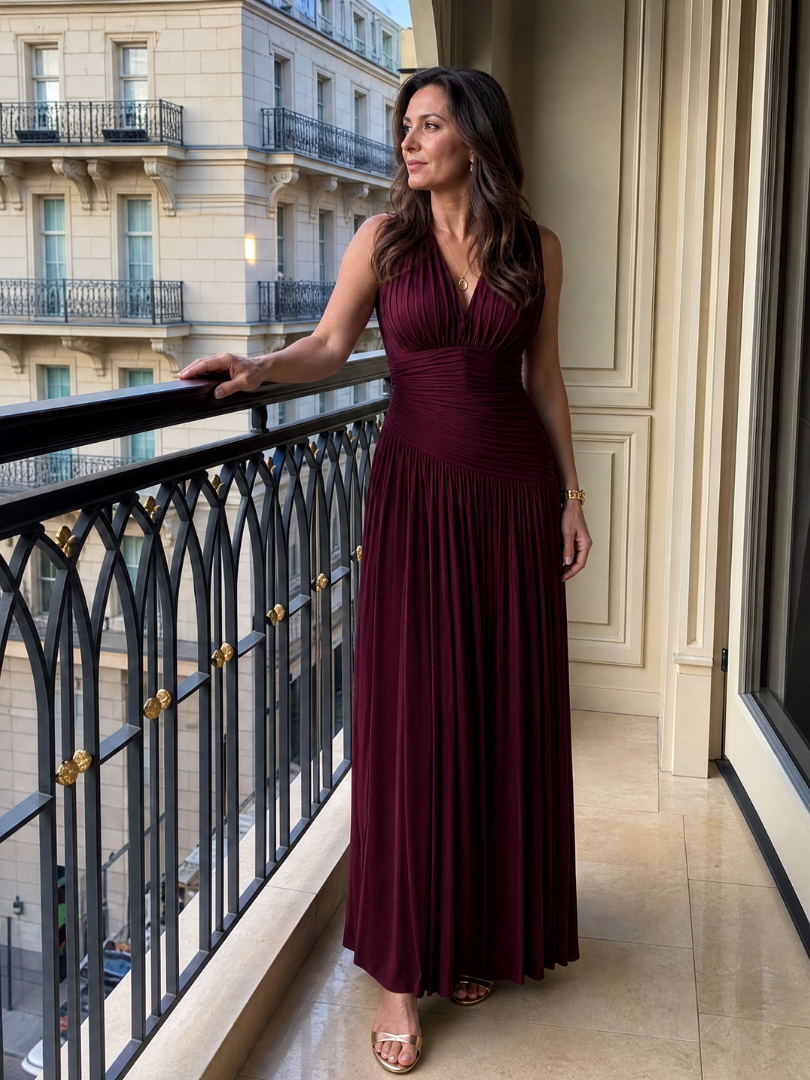 Aurora | Pleated V-Neck Midi Dress