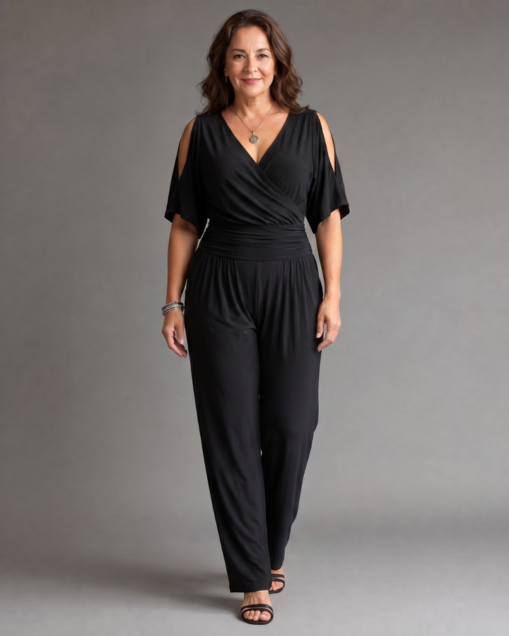 Camille | Cold-Shoulder Wrap-Waist Jumpsuit
