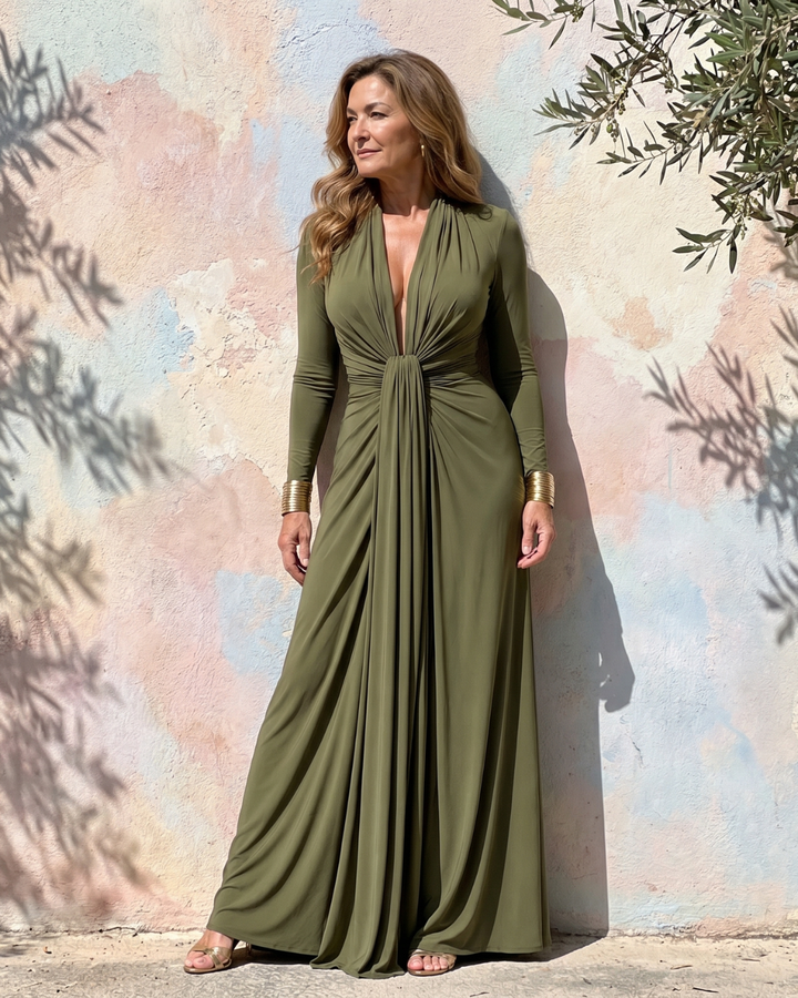 Sienna | Deep-V Long-Sleeve Maxi Dress