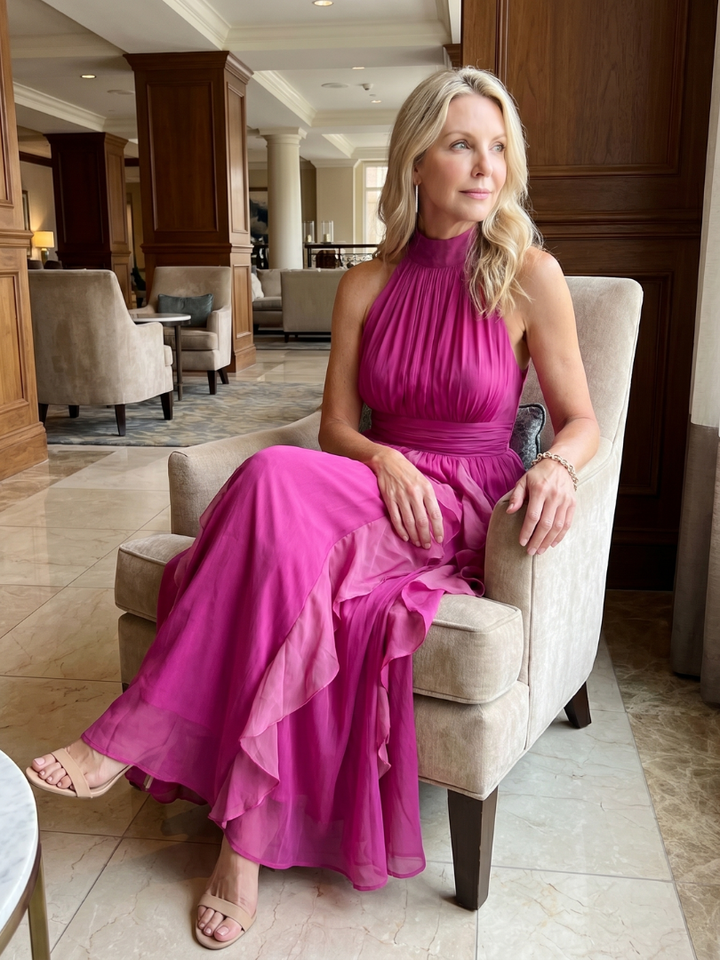 Chloe | High Neck Ruffle Maxi Dress