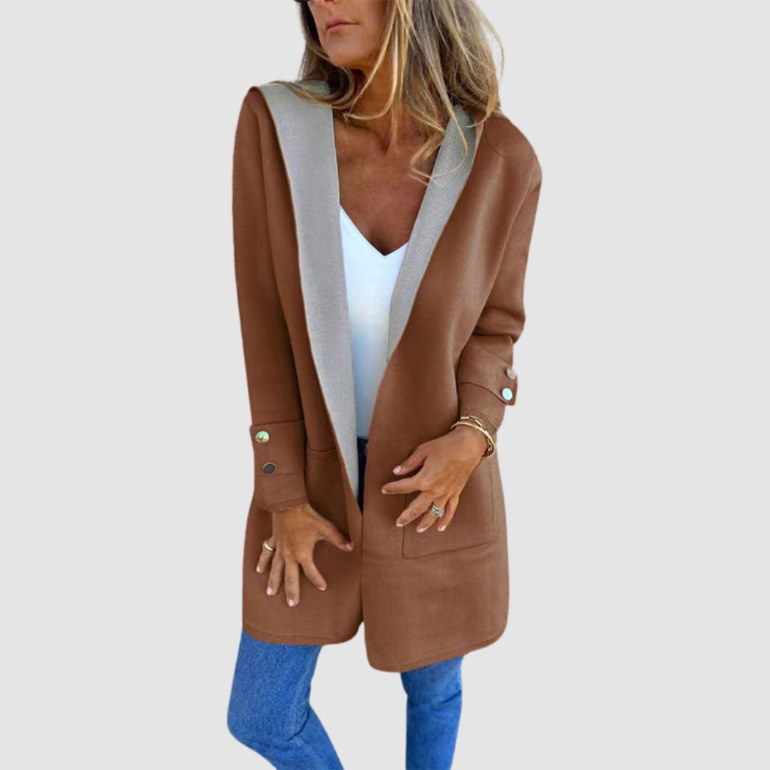 Winona – Hooded Colorblock Open-Front Cardigan