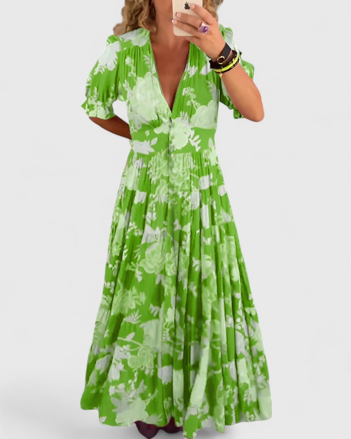 Zita | Elegant Floral V-Neck Dress