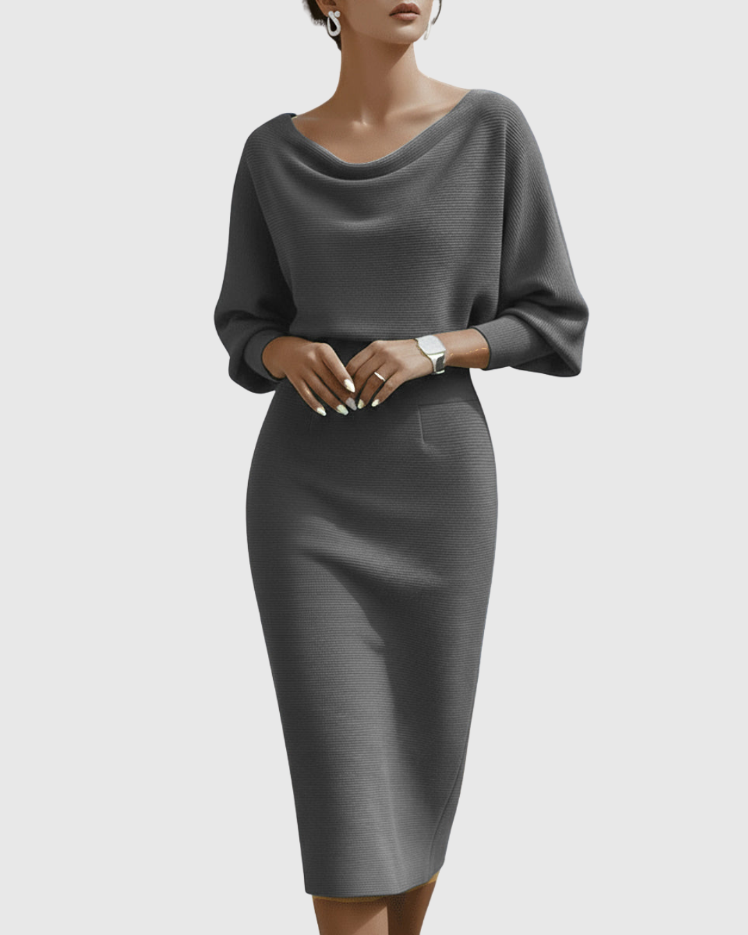 Genesis | White Draped Batwing Midi Dress