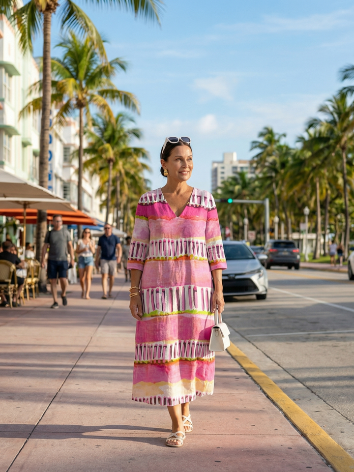 Penelope | Easy Flow Patterned Stripe Midi Dress