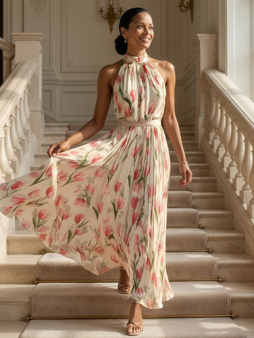 Merit | Halter Neck Floral Midi Dress