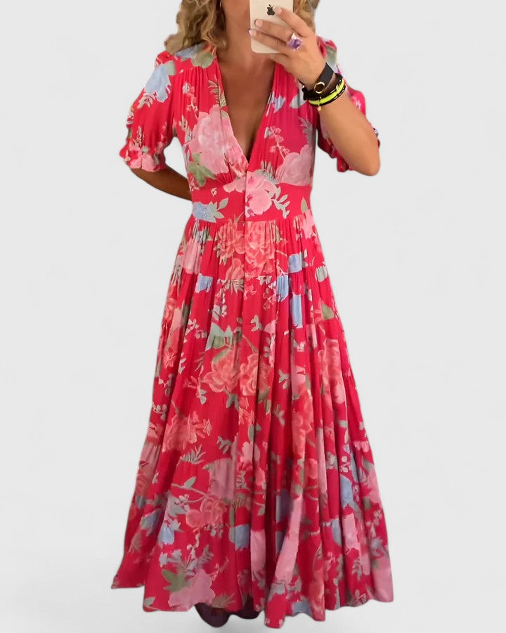 Zita | Elegant Floral V-Neck Dress