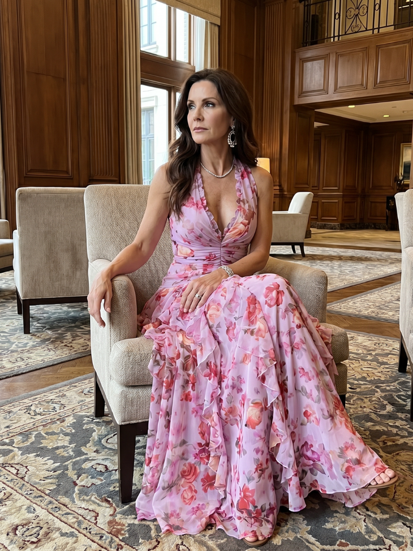 Avery | Halter Ruched Floral Maxi Dress