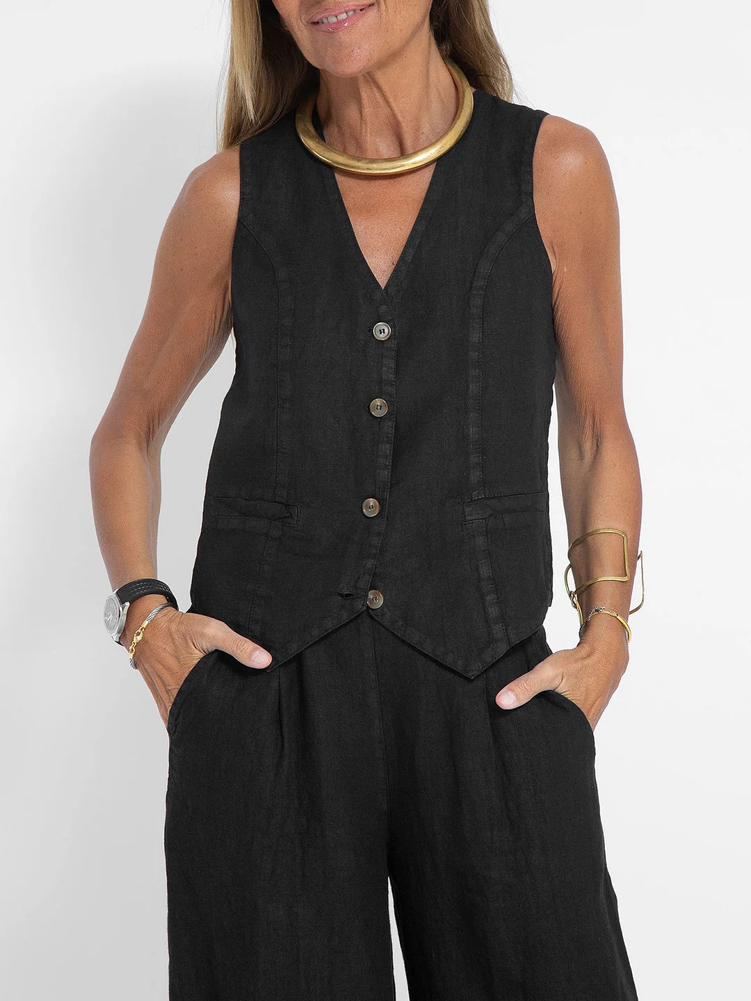 Cristina | Buttoned Vest and Wide-Leg Pants Set