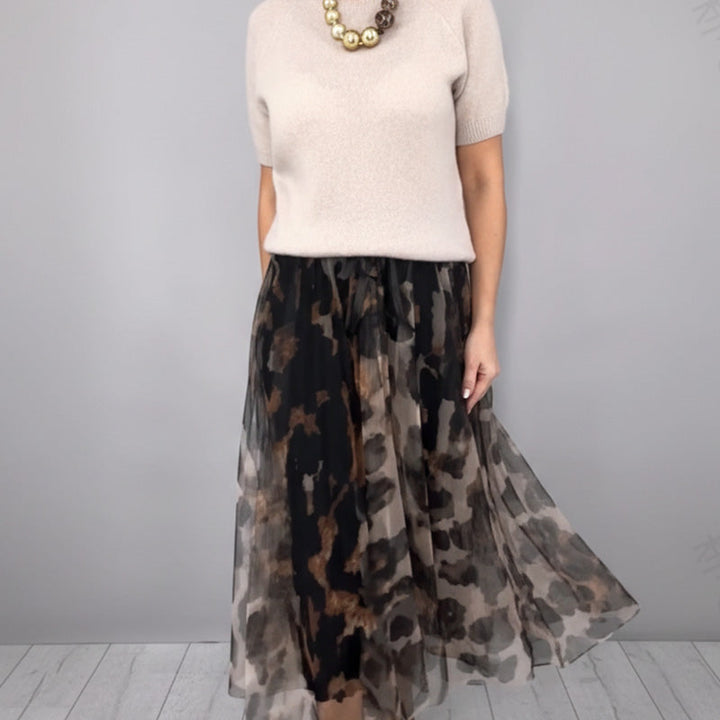 Precious | Leopard Flowy Skirt and Sweater Set
