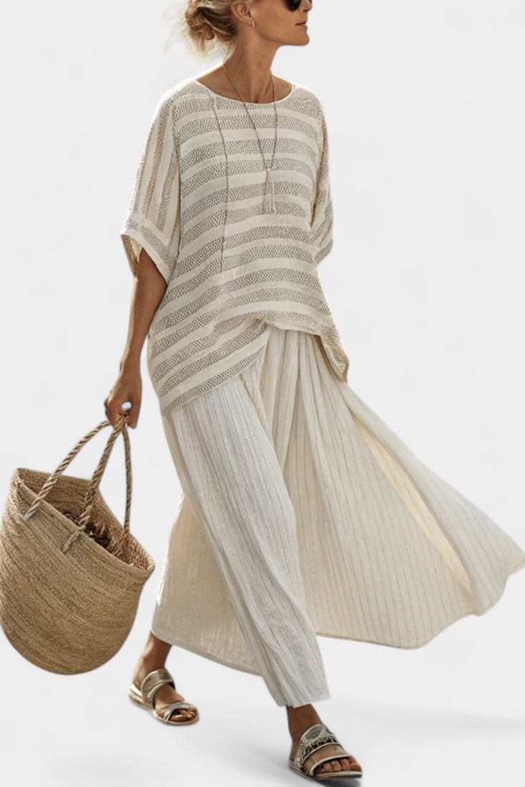 Elinor | Comfortable Striped Bamboo Top & Flowing Linen Pants