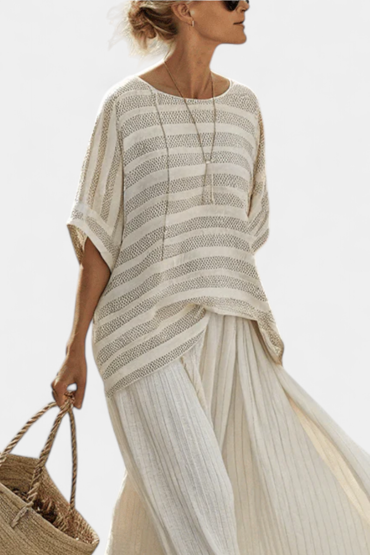 Elinor | Comfortable Striped Bamboo Top & Flowing Linen Pants