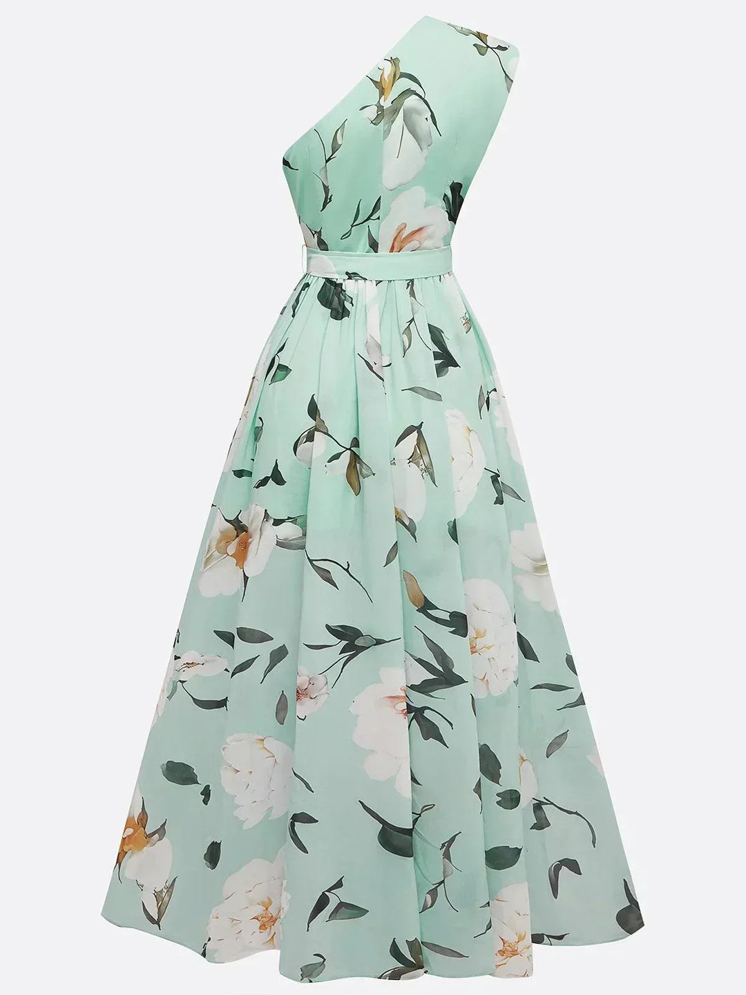 Lyla | Light Green Floral Chiffon One-Shoulder Maxi Dress