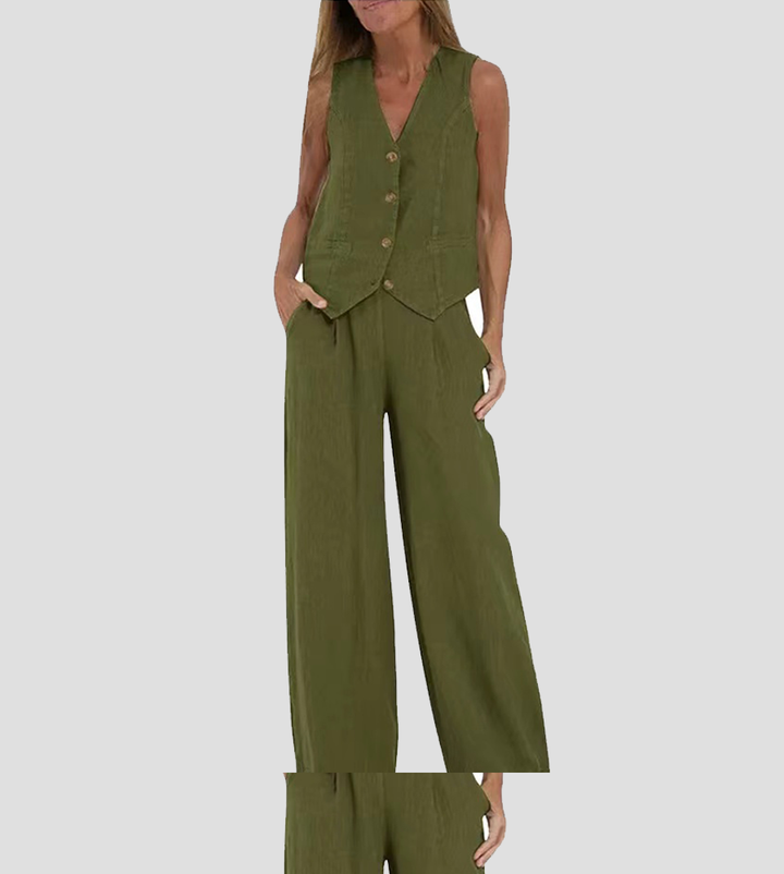 Cristina | Buttoned Vest and Wide-Leg Pants Set