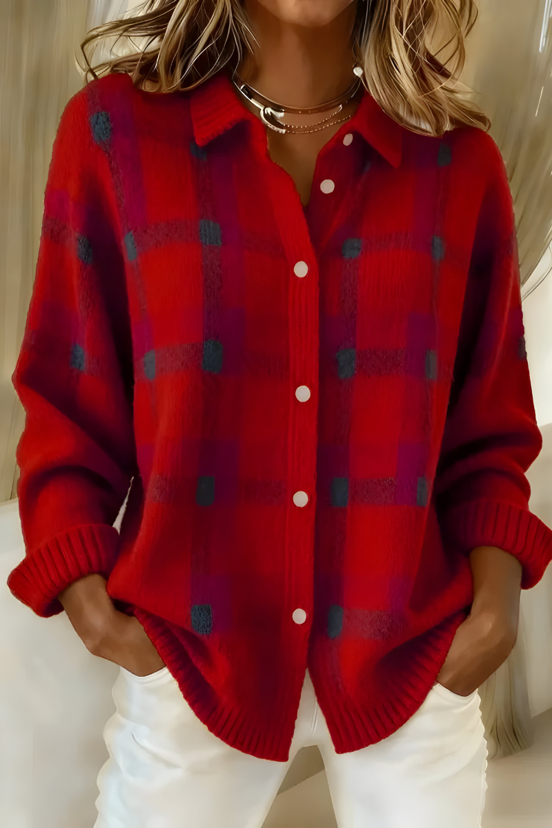 Larissa – Plaid Knit Button-Down Cardigan