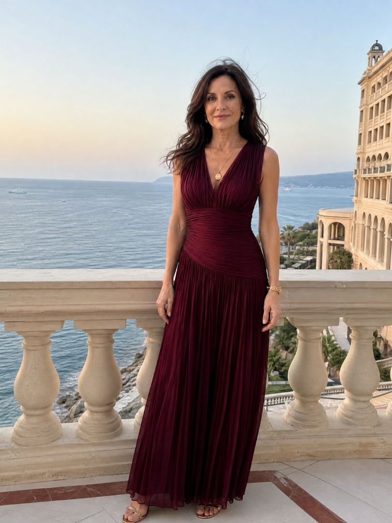 Aurora | Pleated V-Neck Midi Dress