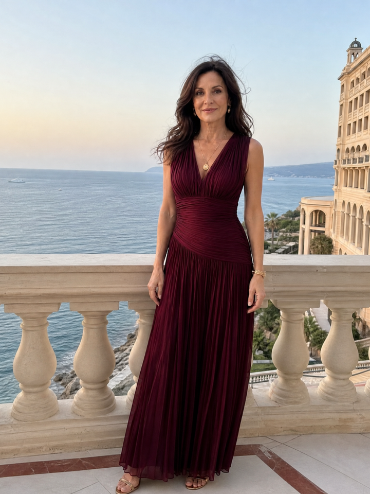 Aurora | Pleated V-Neck Midi Dress